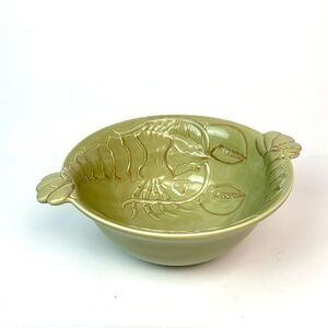 Magenta Pottery Handle Serving Salad Bowl Lobster Design Ceramic Olive Green
